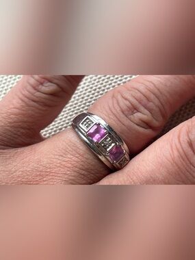 Sterling Silver Pink Sapphire and Diamond Ring